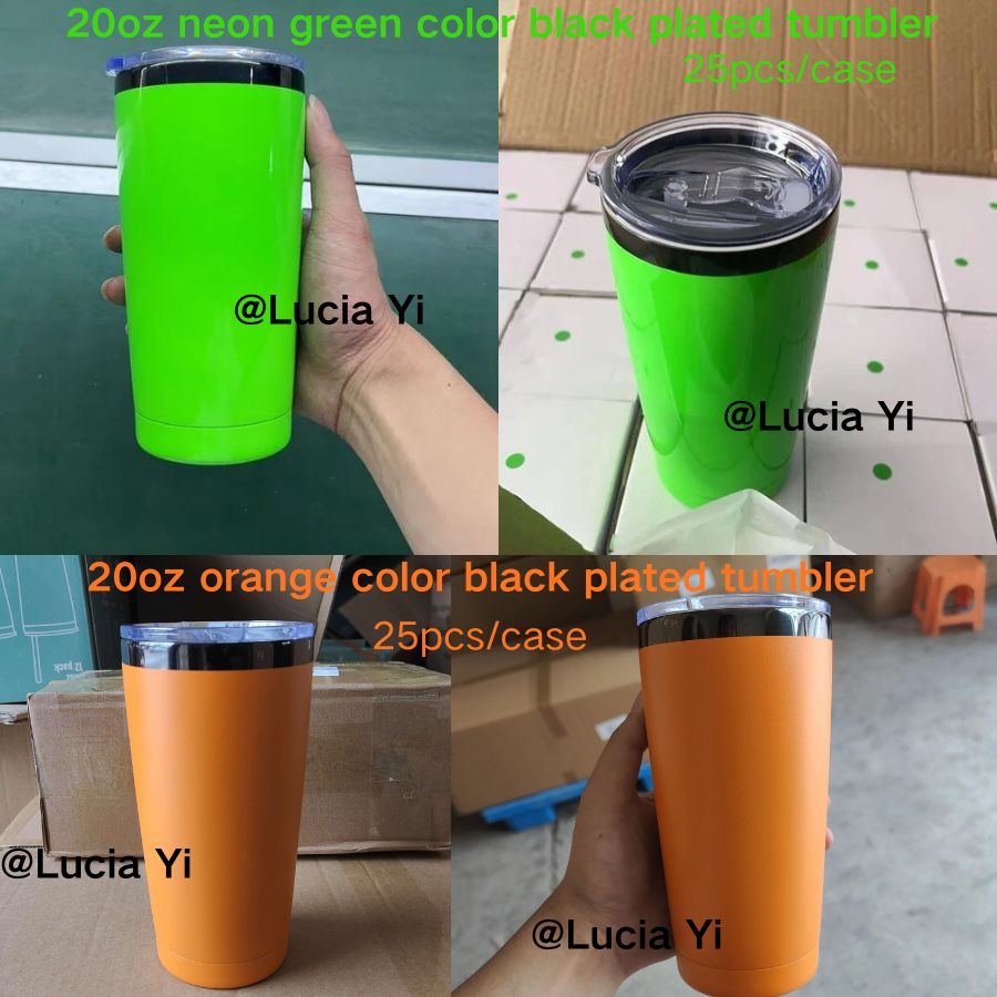 🖤🖤Orange Neon Green Color 20oz Powder Coated Black Plated Underneath Yeti Style Tumbler Mug For Laser Engrave-CNLCA