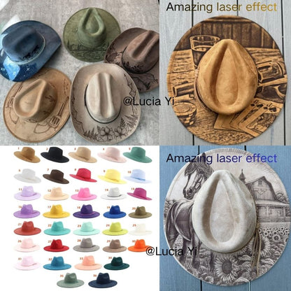 Men Women Flat Brim Jazz Hat Gentleman's Broad-brimmed Cap, Heart-shaped Top Vegan Leather Hats with Tassel for Autumn Winter-CNLCA