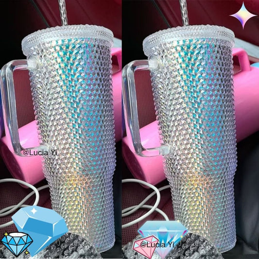 Large Capacity 40oz Diamond Studded Plastic Cup Tumbler with Handle-CNLCA
