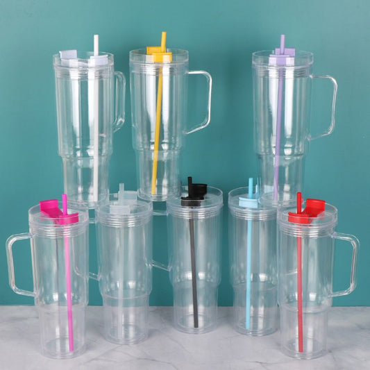 20 Pack 40oz Colorful Lid Pre Drilled Snow Globe Tumbler Double Wall Plastic Cups Mug-CNLCA