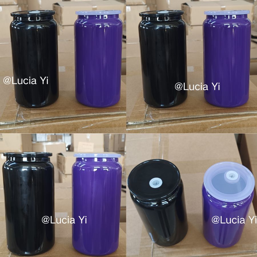 Blank Sublimation Halloween Purple Black 16oz Stainless Steel Can Tumbler-CNLCA