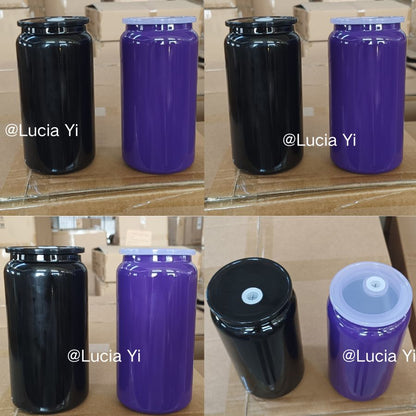 Blank Sublimation Halloween Purple Black 16oz Stainless Steel Can Tumbler-CNLCA