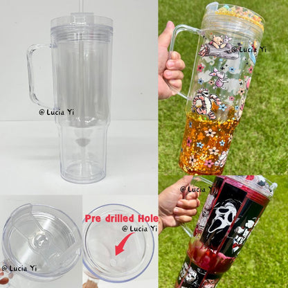 20 Pack 40oz Clear Pre Drilled Snow Globe Tumbler Double Wall Plastic Cups Mug-CNLCA