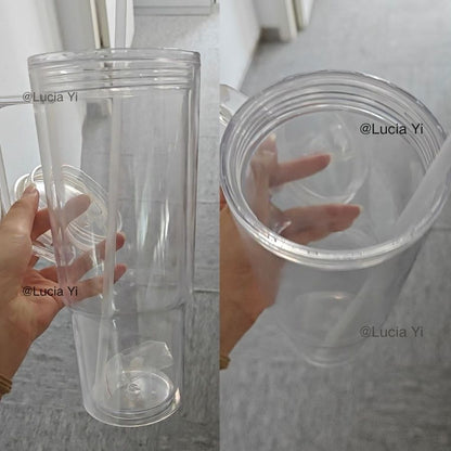 20 Pack 40oz Clear Pre Drilled Snow Globe Tumbler Double Wall Plastic Cups Mug-CNLCA