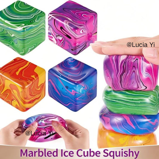 Stress Relief Marbled Cube Squishy Toy Nee Doh Style Soft Squeeze Decompression-CNLCA