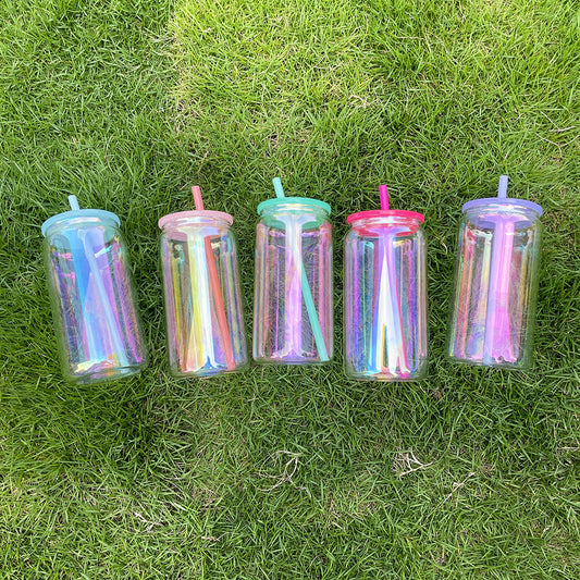 16oz Rainbow Plated Glass Can For Sublimation &UV DTF wraps-CNLCA