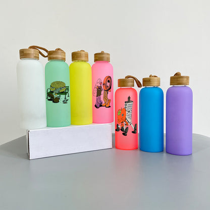 20oz Sublimation White Color Glass Water Bottle With Bamboo Lid -CNLCA