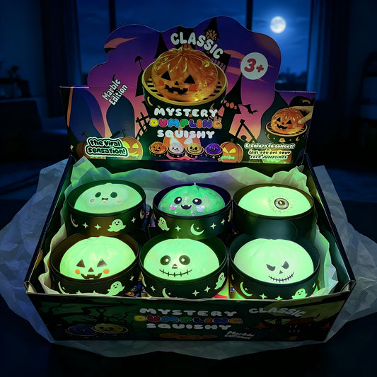 Halloween Glitter Spooky Squishy Glow In The Dark Maltose Filled Slow Rising Glitter Dumpling Squishy Jack-o'-lantern Ghost Skull Bloodshot Single Eyeball Squeeze Toy with Steamer Basket-CNLCA