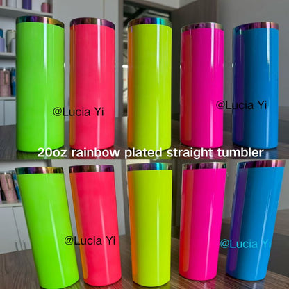 💚20oz Neon Color Rainbow Plated Underneath Straight Tumbler For Sublimation & Laser Engraving -CNLCA