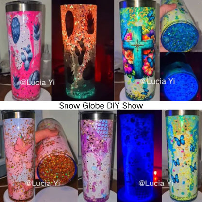 20oz Sublimation Blanks Pre Drilled Double Wall Snow Globe Plastic Outside White Stainless Steel Inside Straight Storyboard Tumbler -USLCA