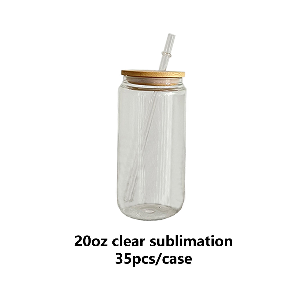 USA Warehouse 12oz 16oz 20oz Clear Sublimation Glass Cans with Bamboo Lid 25pc/case 50pc/case-USLCA