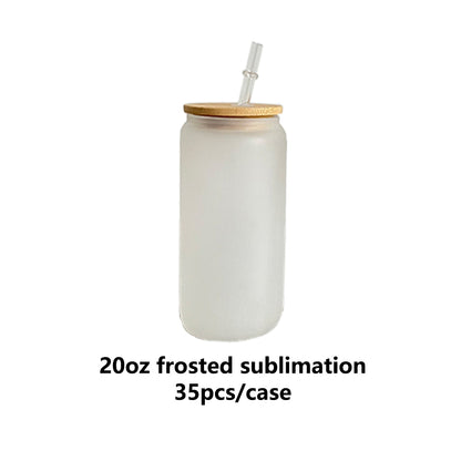 USA Warehouse 12oz 16oz 20oz Clear Frosted Sublimation Glass Cans with Bamboo Lid 25pc/case 50pc/case-USLCA