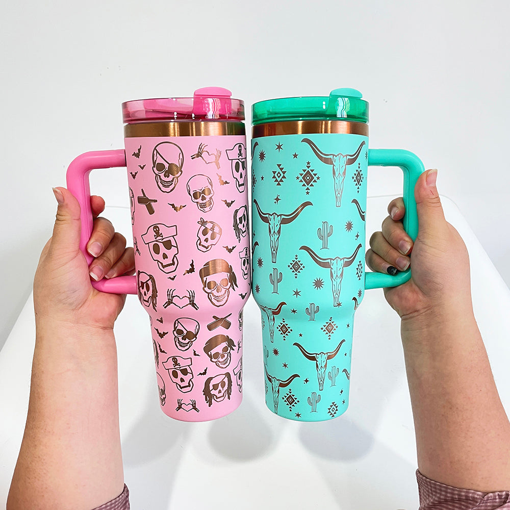 40oz H2.0 Stanley Style Magnolia Copper Plated Quencher Tumbler For Laser Engraving-USLCA