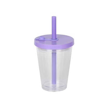 12oz Thick Straw Pearl Milk Tea Double Wall Snow Globe Boba Plastic Tapered Cup Tumbler with Predrilled Hole-CNLCA