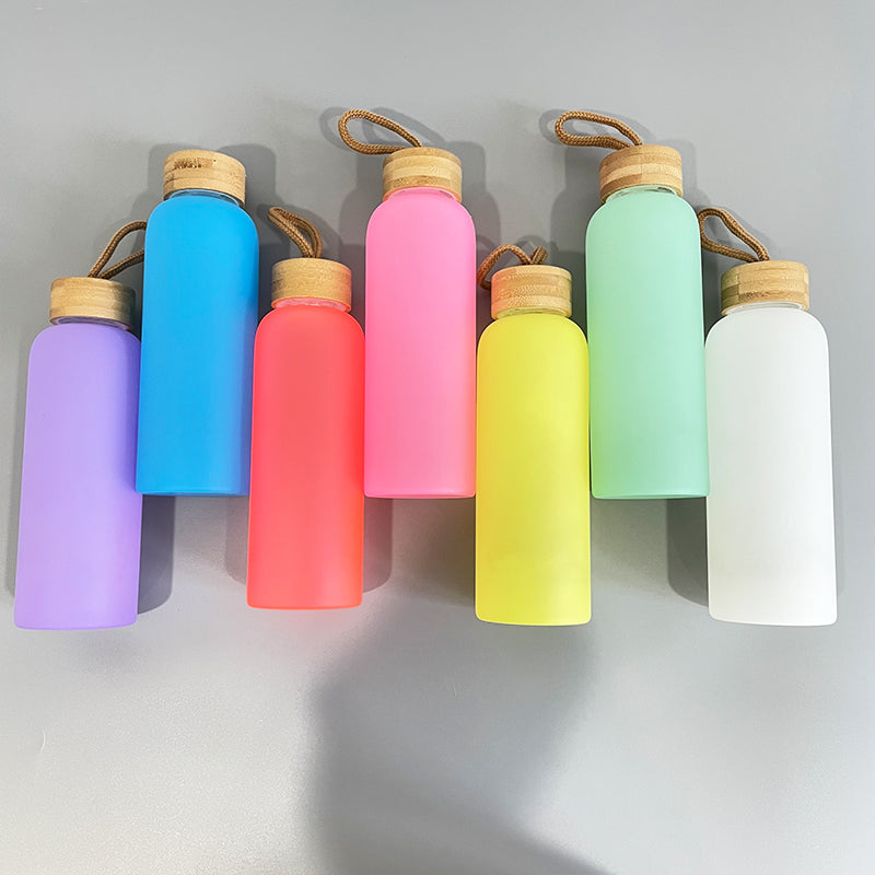 20oz Sublimation White Color Glass Water Bottle With Bamboo Lid -CNLCA