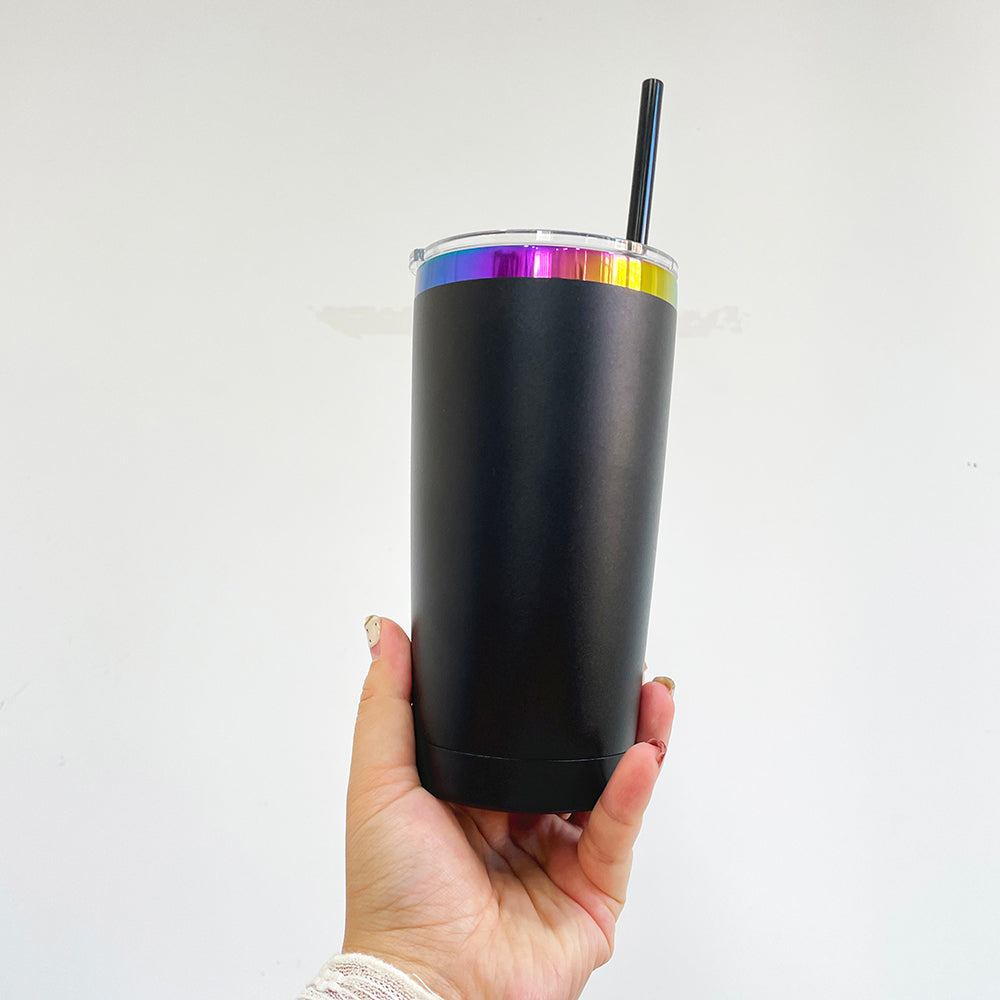 4Pack/8Pack/12Pack Yeti Power Coated 20oz Rainbow Plated Tumblers With Colorful Straws for Laser Engraving-CNLCA