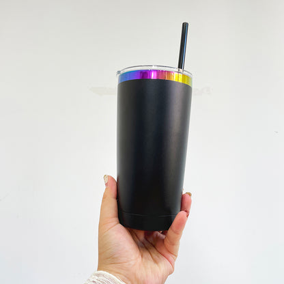 4Pack/8Pack/12Pack Yeti Power Coated 20oz Rainbow Plated Tumblers With Colorful Straws for Laser Engraving-CNLCA