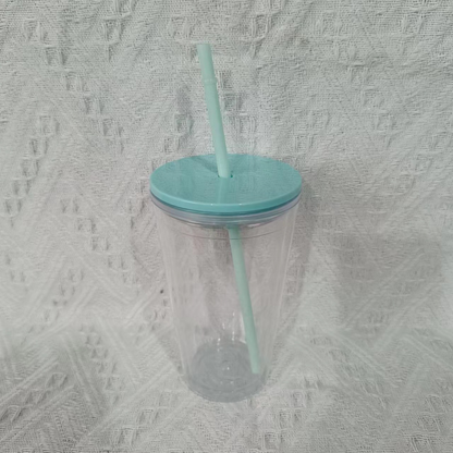 16oz Double Wall Snow Globe Tapered Plastic Cup Tumbler with Pre-drilled Hole and Plug Color Lid-CNLCA