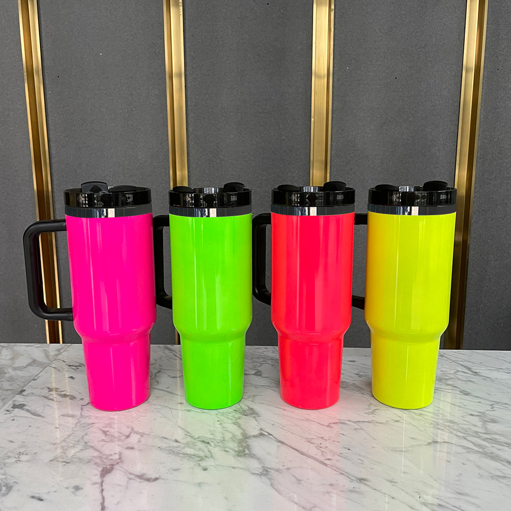 H2.0 40oz Black Underneath Neon Color Quencher Tumblers For Sublimation /Laser Engrave -CNLCA