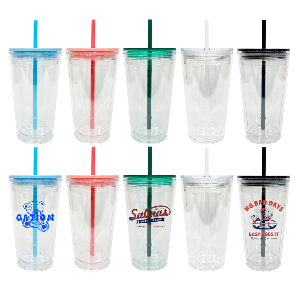 16oz Double Wall Snow Globe Tapered Plastic Cup Tumbler with Predrilled Hole-CNLCA