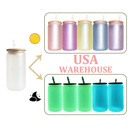 USA Warehouse 16oz Double Change UV Color Change And Glow In The Dark Sublimation Glass Can -USLCA