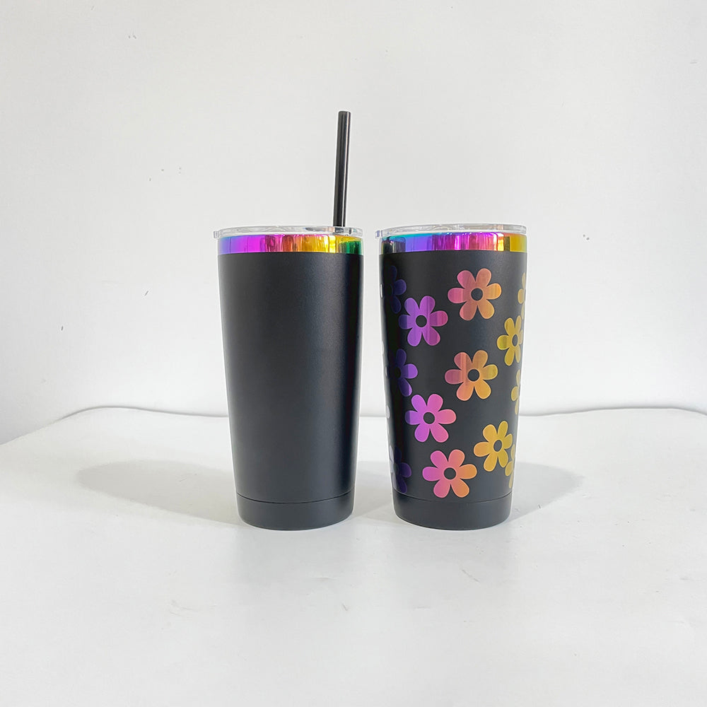 4Pack/8Pack/12Pack Yeti Power Coated 20oz Rainbow Plated Tumblers With Colorful Straws for Laser Engraving-CNLCA