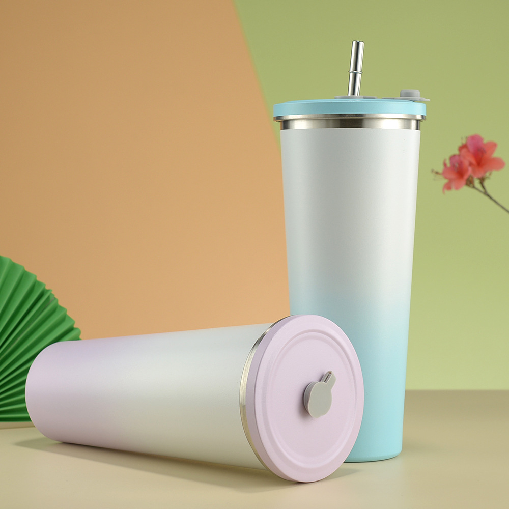 500ml-17oz 750-25oz Ombre Color Stainless Steel Straw Coffee Tumbler Cup for Laser Engrave-CNLCA