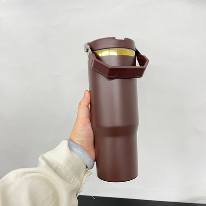 30oz Chocolate Gold Plated Underneath Flip Straw Tumbler Water Bottle For Laser Engraving-CNLCA