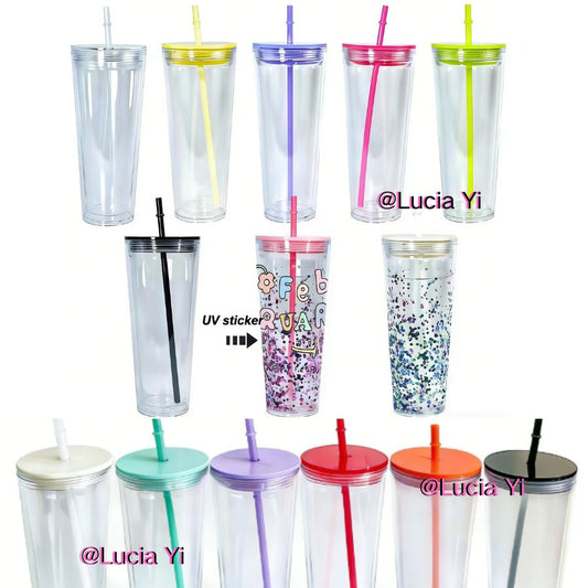 24oz Muti Color Double Wall Snow Globe Plastic Cup Tumbler with Pre-drilled Hole and Plug-CNLCA