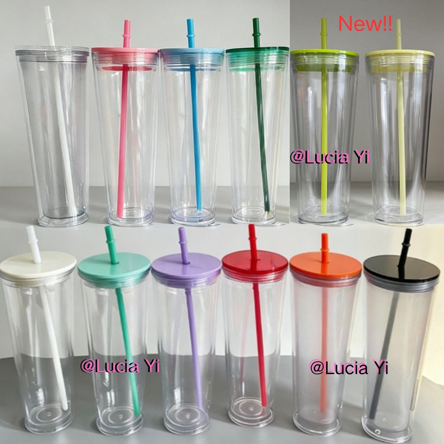 24oz Muti Color Double Wall Snow Globe Plastic Cup Tumbler with Pre-drilled Hole and Plug-CNLCA