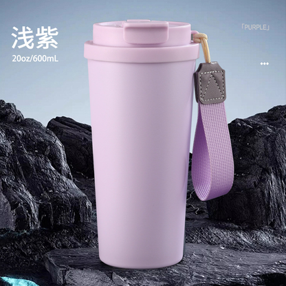 20oz/600ml Stainless Steel Car Tumbler Straw Coffee Cup with Carrying Strap-CNLCA