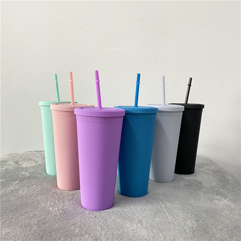 25Pack 22oz Rubber Paint Matte Color Plastic Cup Straw Water Bottle-CNLCA
