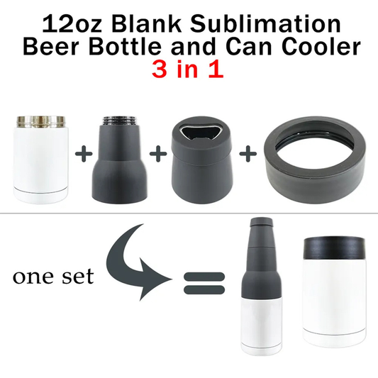 12oz Blank Sublimation Stainless Steel Beer Bottle 3 in 1 Can Cooler Tumbler With Bottle Opener for Laser-CNLCA