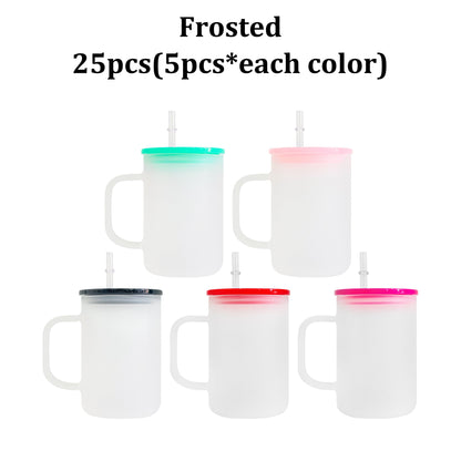 17oz Clear Frosted Blank Sublimation Glass Mugs With Colorful Plastic Lid -CNLCA