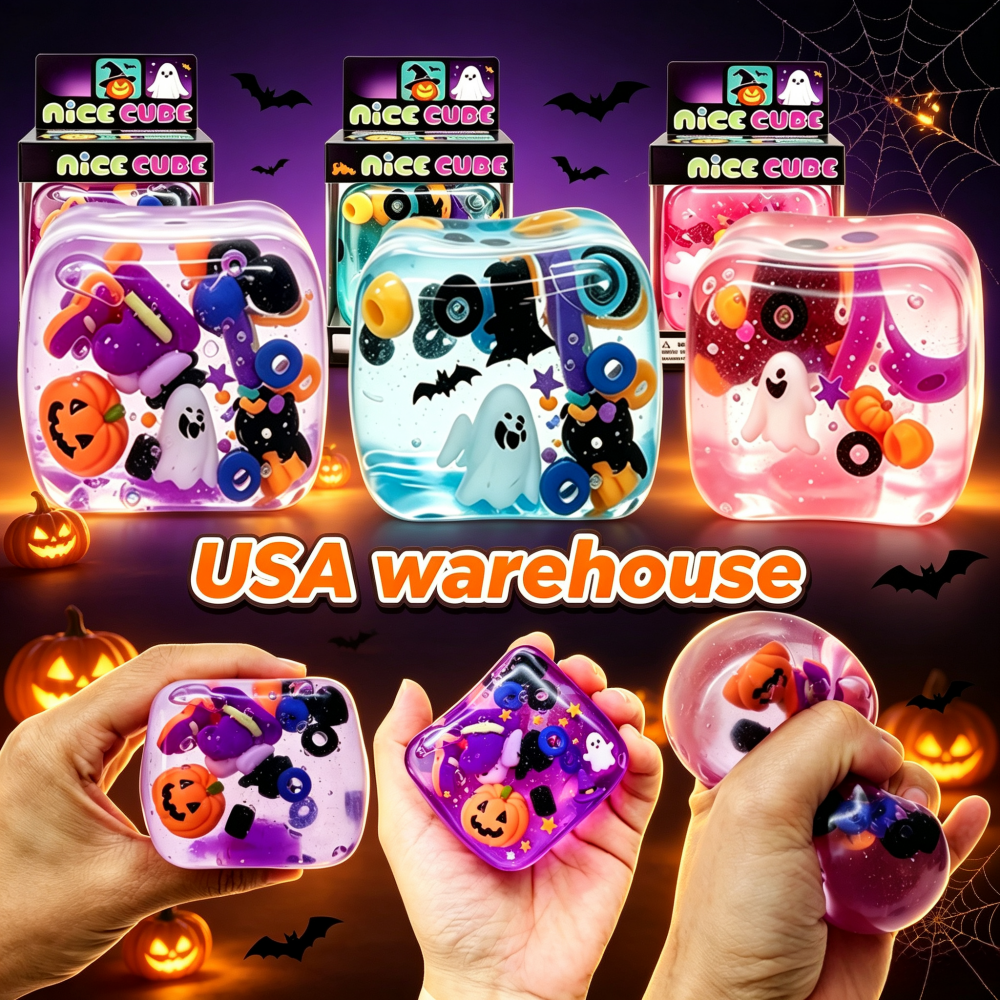 60Pack 5.5cm NeeDoh Style Halloween Nice Ice Cube Squishy Fidget Toys Slow Rising Sensory Squeeze Toy for Kids Adults-CNLCA