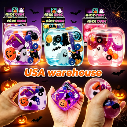 60Pack 5.5cm NeeDoh Style Halloween Nice Ice Cube Squishy Fidget Toys Slow Rising Sensory Squeeze Toy for Kids Adults-CNLCA