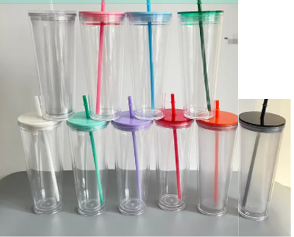 Plastic Lid and Straw for 24oz Double Wall Snow Globe Plastic Cup Tumbler-CNLCA