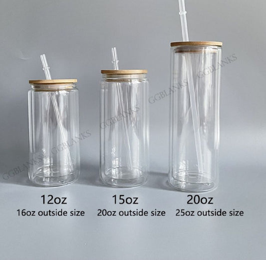 12oz 15oz 20oz Blank Sublimation Snow Globe Double Wall Glass Can With Bamboo Lid-CNLCA