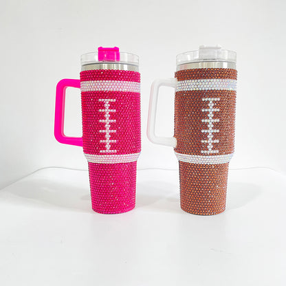 Stanley Shaped 40oz Football Bling Tumbler Rhinestone Bling Travel Tumblers -CNLCA