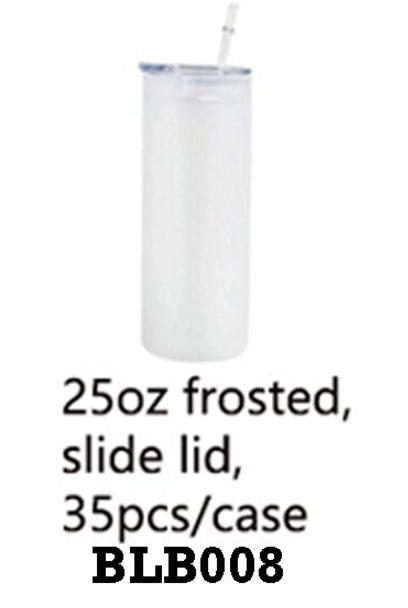 25oz Sublimation Frosted Skinny Straight Glass Tumbler With Plastic Lid- USLCA