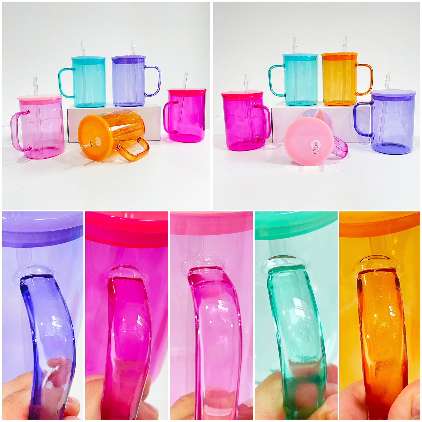 17oz Hot Chocolate Jelly Color Glass Mug With Plastic Lid -USLCA