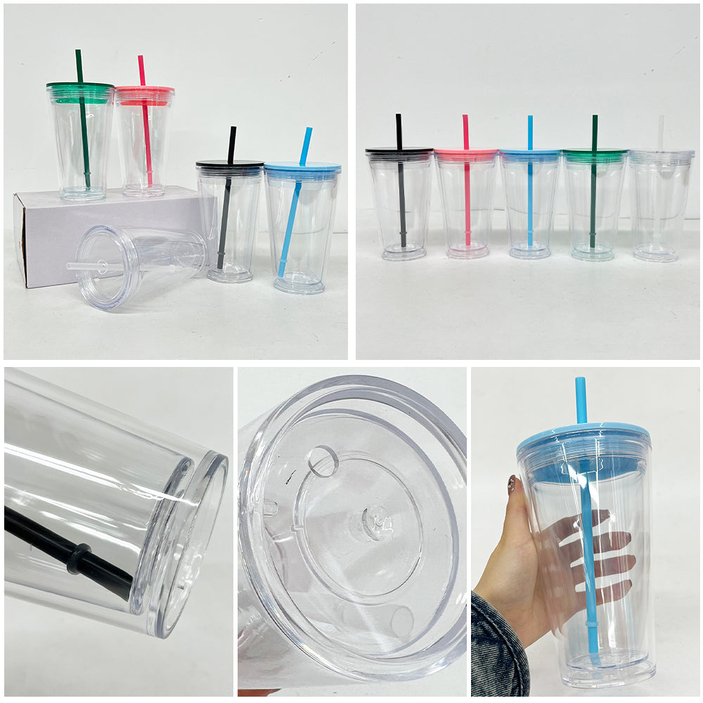 16oz Double Wall Snow Globe Tapered Plastic Cup Tumbler with Predrilled Hole-CNLCA