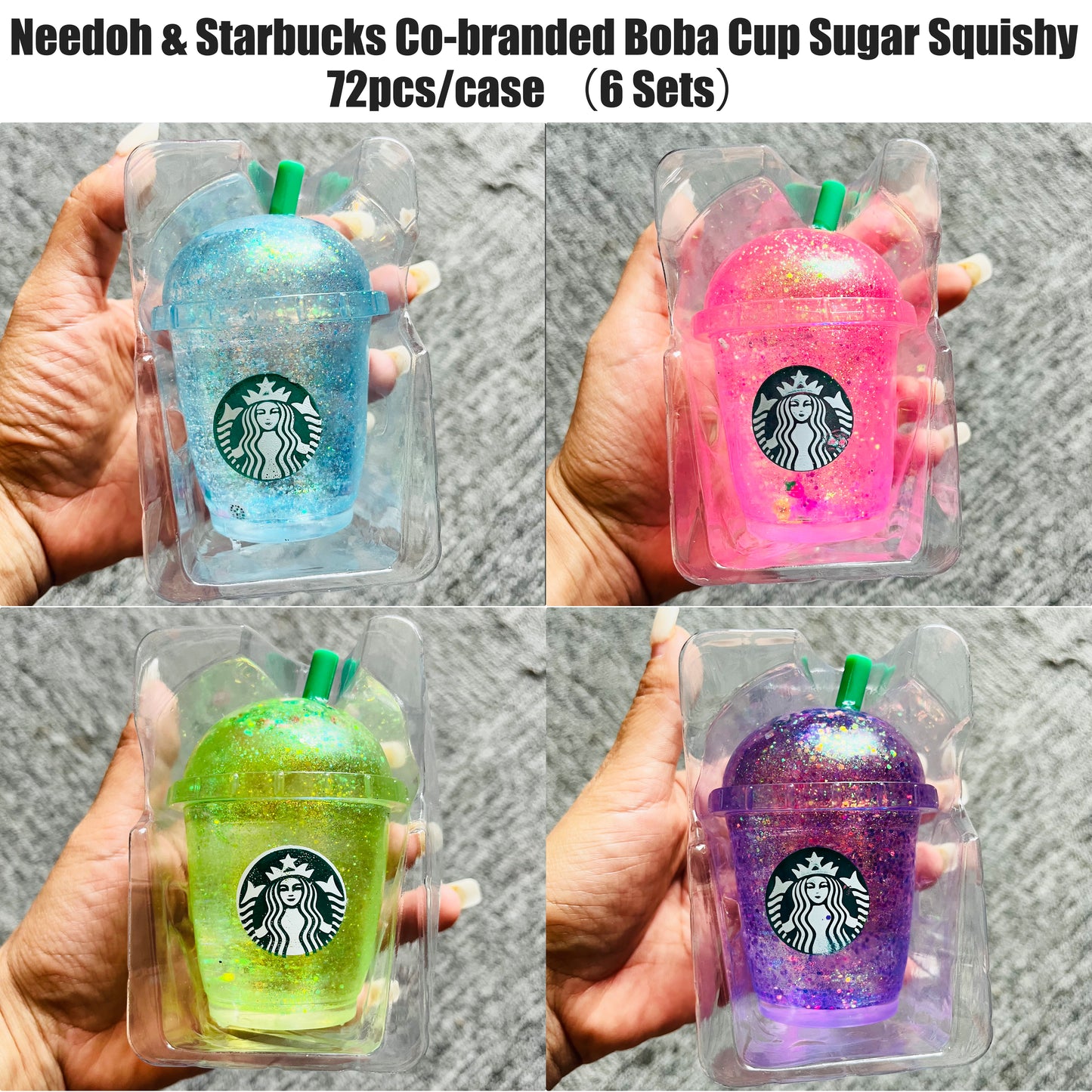 NeeDoh Starbucks Style Co-branded Glitter Sparkle Coffee Cup Shape Squishy Toy Maltose Mini Milk Tea Boba Cup Squeeze Fidget Sensory Toy for Kids Adults-CNLCA