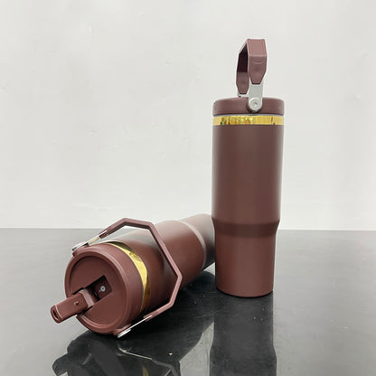 30oz Chocolate Gold Plated Underneath Flip Straw Tumbler Water Bottle For Laser Engraving-CNLCA