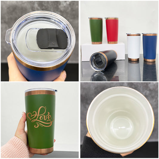 20oz Magnetic Lid Ceramic Lined Copper Plated Underneath Powder Coated Stainless Steel Car Coffee Tumbler for Laser-CNLCA