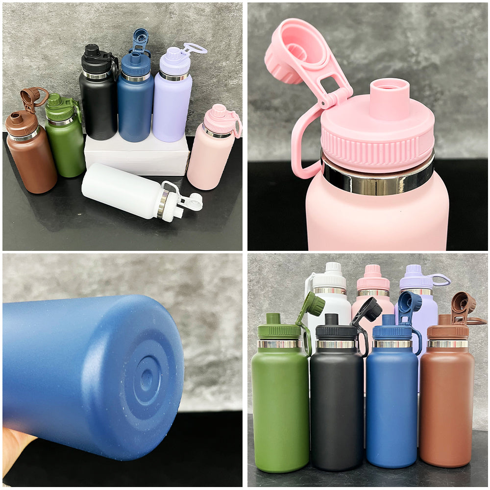 Outdoor Sports 32oz Powder Coated Stainless Steel Water Bottle wih Portable Drinking Spout Lid for Laser Engrave-CNLCA