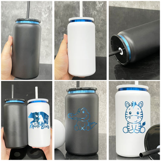 16oz Blue Plated Underneath Powder Coated Colored Stainless Steel Can Tumbler For Laser-CNLCA