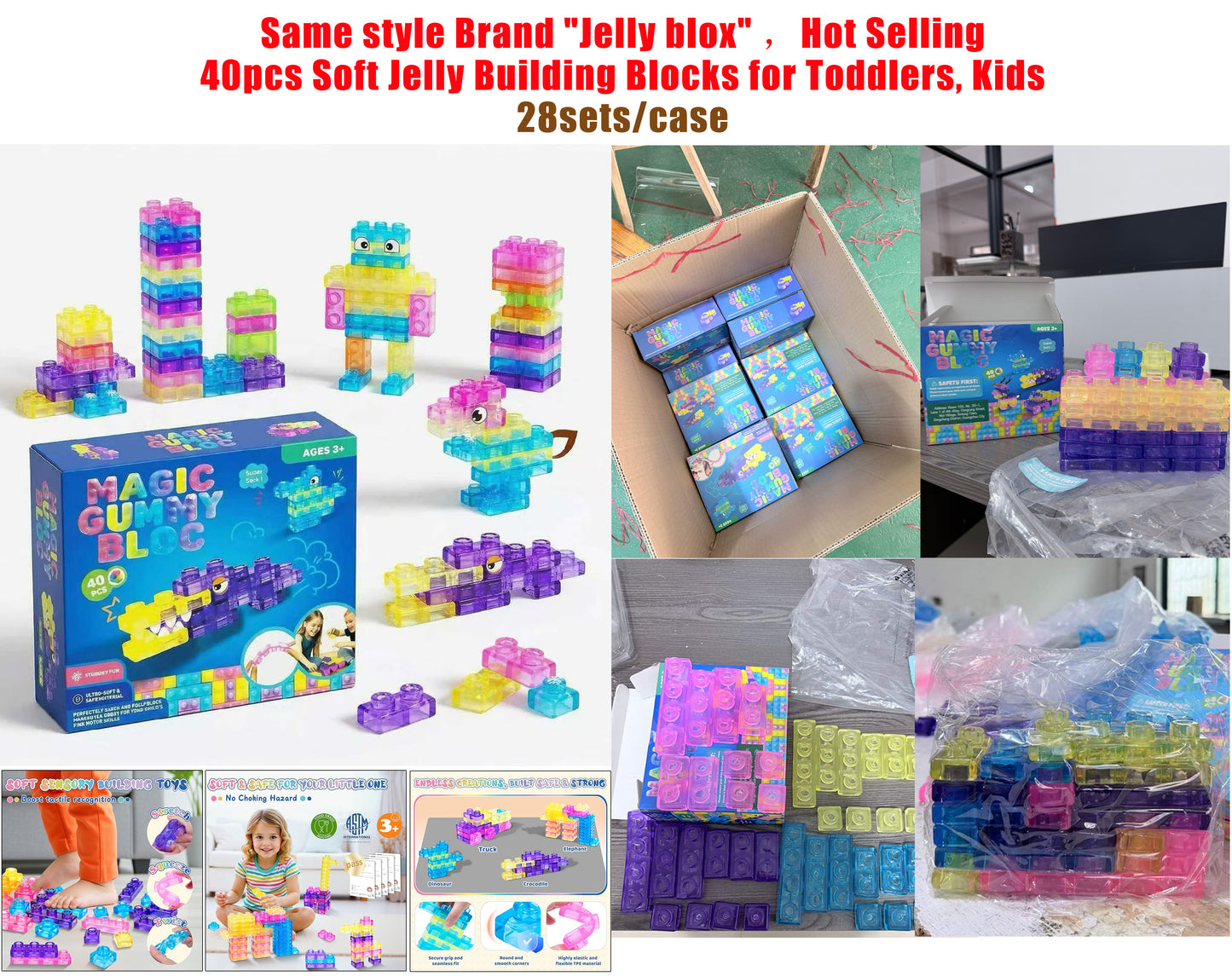 Jelly Blox Style Soft Jelly Building Blocks Magic Gummy Bloc Toy for Toddlers Kids-CNLCA