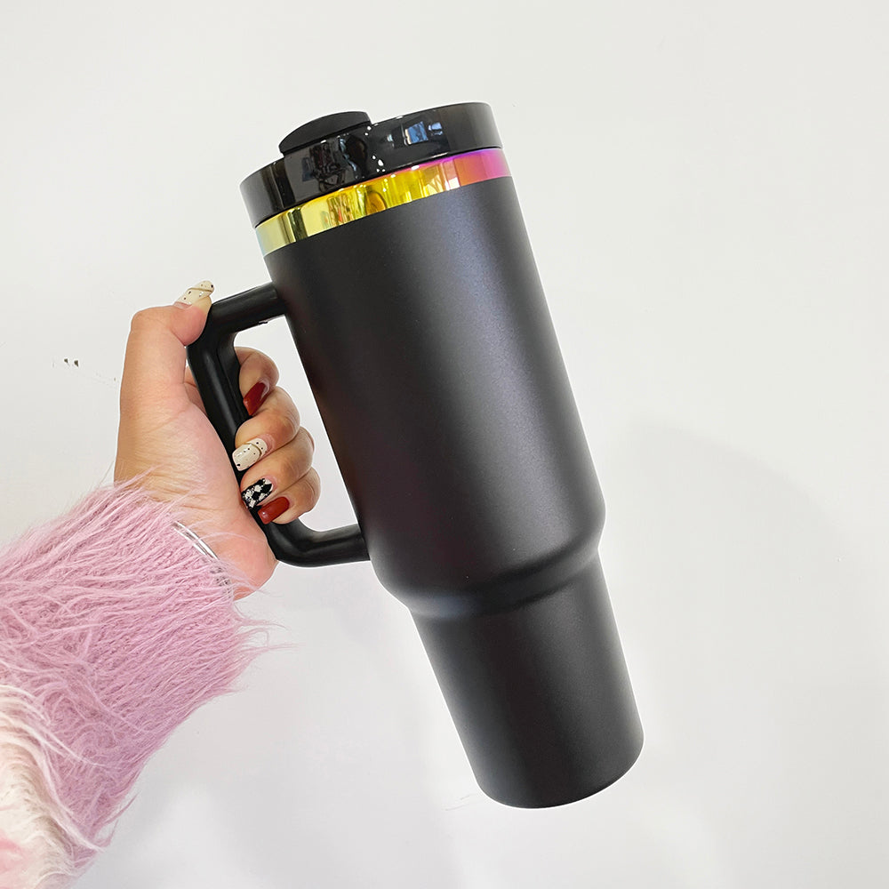 4Pack/8Pack/12Pack 40oz H2.0 Rainbow Plated Underneath Powder Coated Tumblers Travel Mugs with Handle for Laser-CNLCA