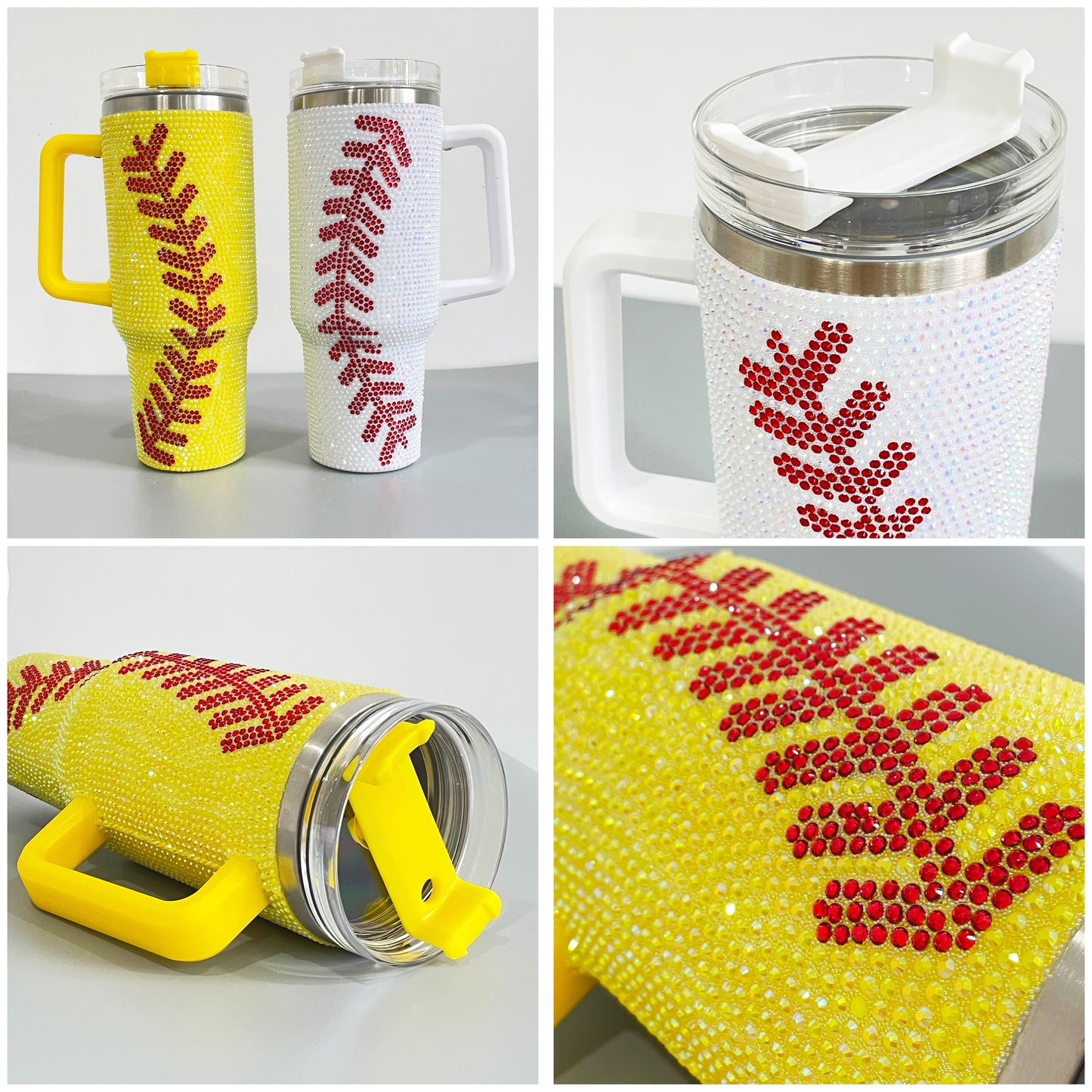 40oz Stanley Style Baseball Bling Tumblers With Handle - CNLCA